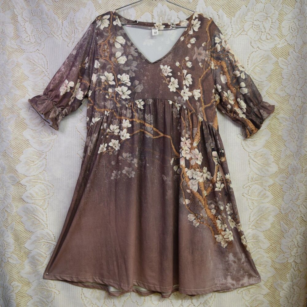Pink Daisy Womens Size XL Floral Print Knee Length Dress Cherry Blossom Stretchy